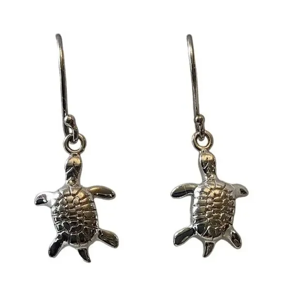 Sea Turtle 1/2 Inch Sterling Silver .925 Dangle Earrings - Picture 10 of 10